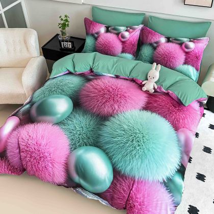 5 D Спален комплект от 100% памук с чаршаф с ластик,6 части