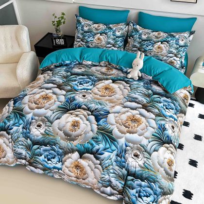 5 D Спален комплект от 100% памук с чаршаф с ластик,6 части