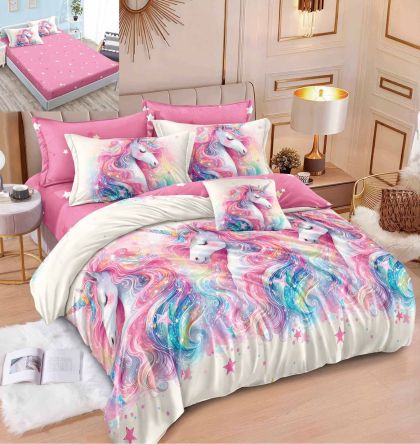 Спален комплект от 100% памук с чаршаф с ластик,6 части