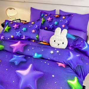 5 D Спален комплект от 100% памук с чаршаф с ластик,6 части