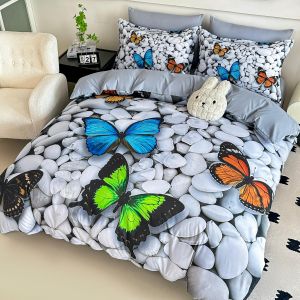 5 D Спален комплект от 100% памук с чаршаф с ластик,6 части