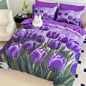 5 D Спален комплект от 100% памук с чаршаф с ластик,6 части