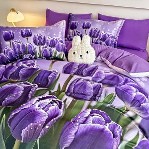 5 D Спален комплект от 100% памук с чаршаф с ластик,6 части