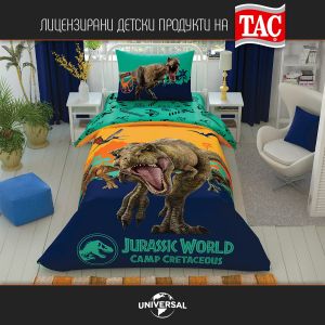 ДЕТСКИ СПАЛЕН КОМПЛЕКТ 100% ПАМУК РАНФОРС JURASSIC WOLRD CAMP,3 ЧАСТИ