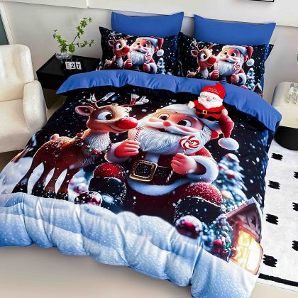 5 D Коледен комплект с ластик 180х200см ,100% памук , 6 части 