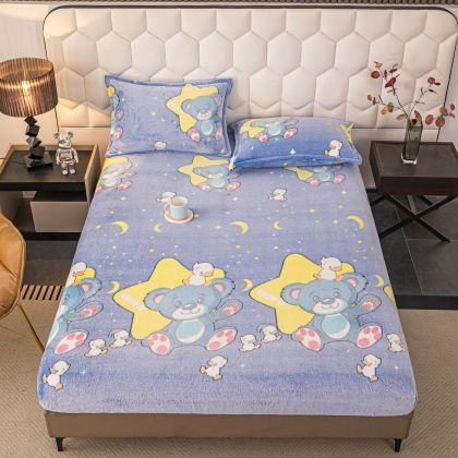 Плюшен чаршаф с ластик+2бр. калъфки за възглавница,Cocolino 100% полиестер