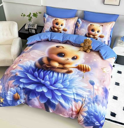 5 D Спален комплект от 100% памук с чаршаф с ластик,6 части