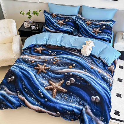 5 D Спален комплект от 100% памук с чаршаф с ластик,6 части