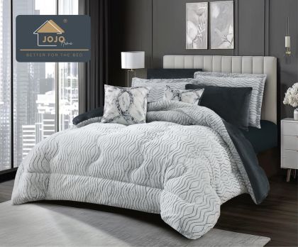 Луксозен спален комплект със завивка от кадифе и плюш тип „Заешка козина“ – 6 части