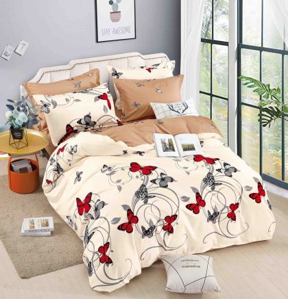 Спален комплект от 100% памук с чаршаф с ластик,6 части