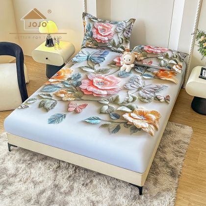 5D Чаршаф с ластик 160/200см + 2бр. калъфки за възглавници,100% памук