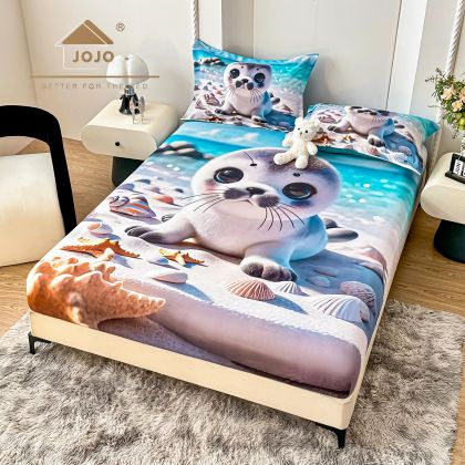 5D Чаршаф с ластик 160/200см + 2бр. калъфки за възглавници,100% памук