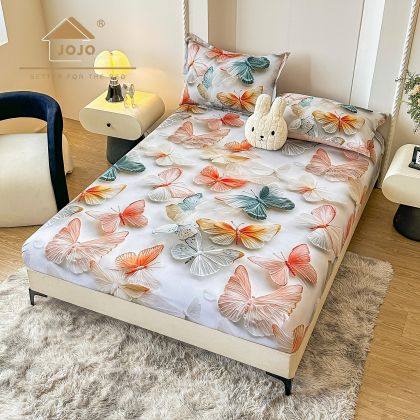 5D Чаршаф с ластик 160/200см + 2бр. калъфки за възглавници,100% памук