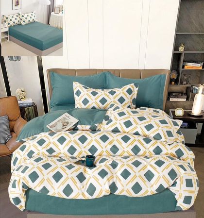 Спален комплект от 100% памук с чаршаф с ластик,6 части