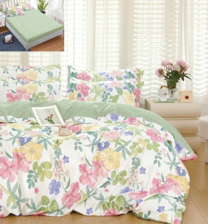 Спален комплект от 100% памук с чаршаф с ластик,6 части