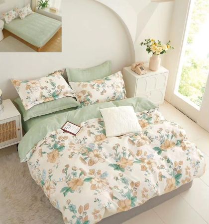 Спален комплект от 100% памук с чаршаф с ластик,6 части