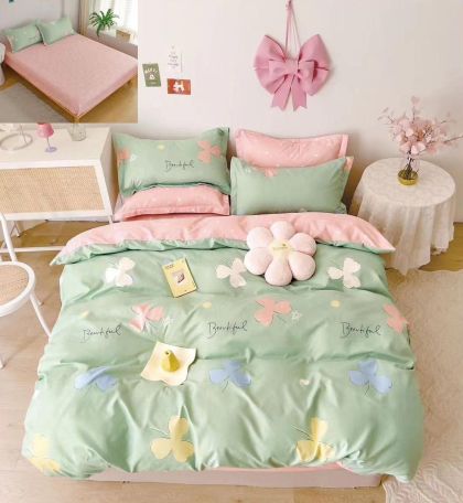 Спален комплект от 100% памук с чаршаф с ластик,6 части