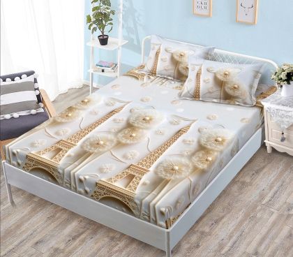 Чаршаф с ластик 160×200 см + 2 калъфки за възглавници – Поликотън