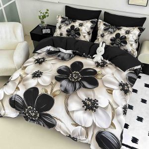 5 D Спален комплект от 100% памук с чаршаф с ластик,6 части