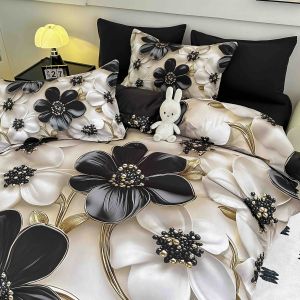 5 D Спален комплект от 100% памук с чаршаф с ластик,6 части