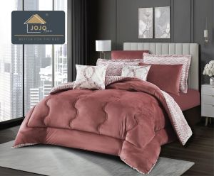 Луксозен спален комплект със завивка от кадифе и плюш тип „Заешка козина“ – 6 части