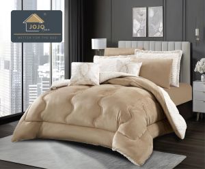 Луксозен спален комплект със завивка от кадифе и плюш тип „Заешка козина“ – 6 части