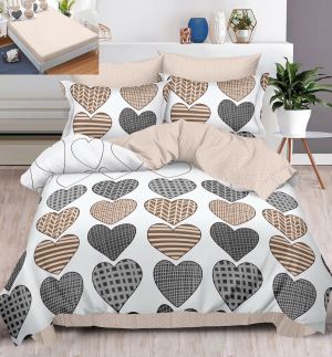 Спален комплект от 100% памук с чаршаф с ластик,6 части