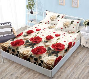 Чаршаф с ластик 160×200 см + 2 калъфки за възглавници – Поликотън