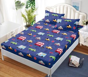 Чаршаф с ластик 160×200 см + 2 калъфки за възглавници – Поликотън