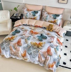 5 D Спален комплект от 100% памук с чаршаф с ластик,6 части